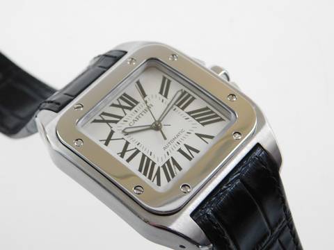  Cartier Santos 100 XL 38 x 51 mm im Top Zustand mit Box und original Krokoband Neues Original Cartier Krokoband und Faltschließe 