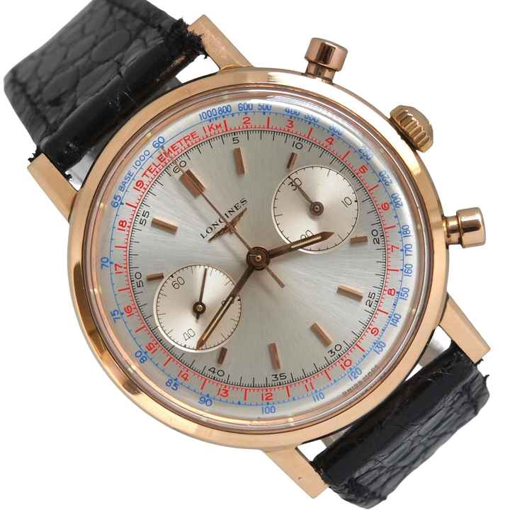  Longines Chronograph Fly-Back 7415 Oversize rose gold 18KT Full Set 1972 Full Set 