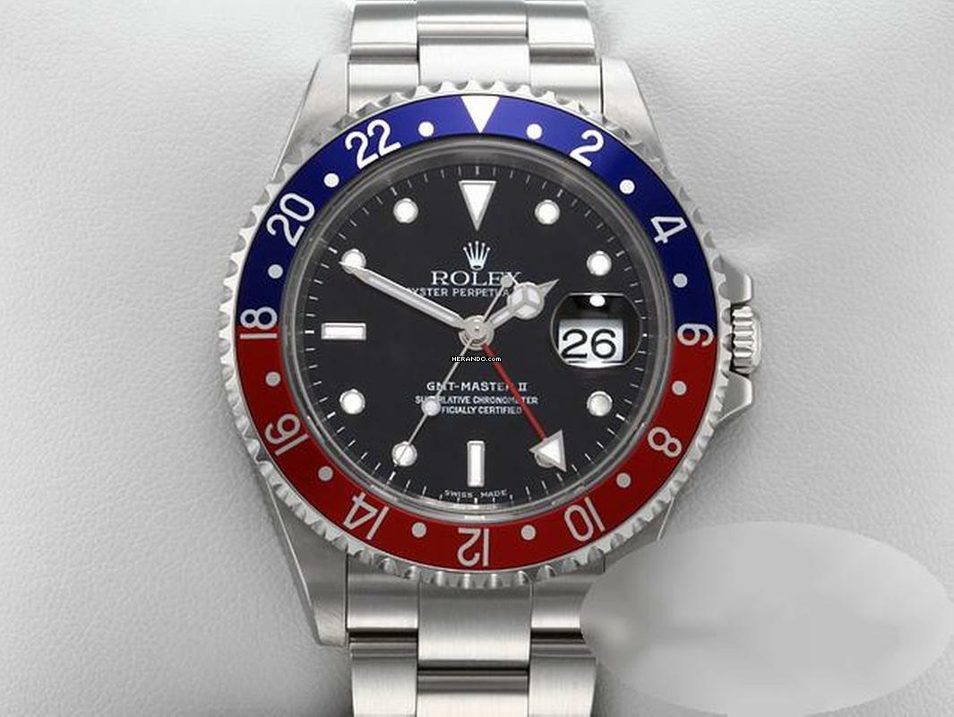  Rolex GMT-Master II Stahl 16710 T Pepsi 2004 Automatik Zweite Zeitzone Blau Rot Stainless Steel Oyster-band Chronometer Black Dial 