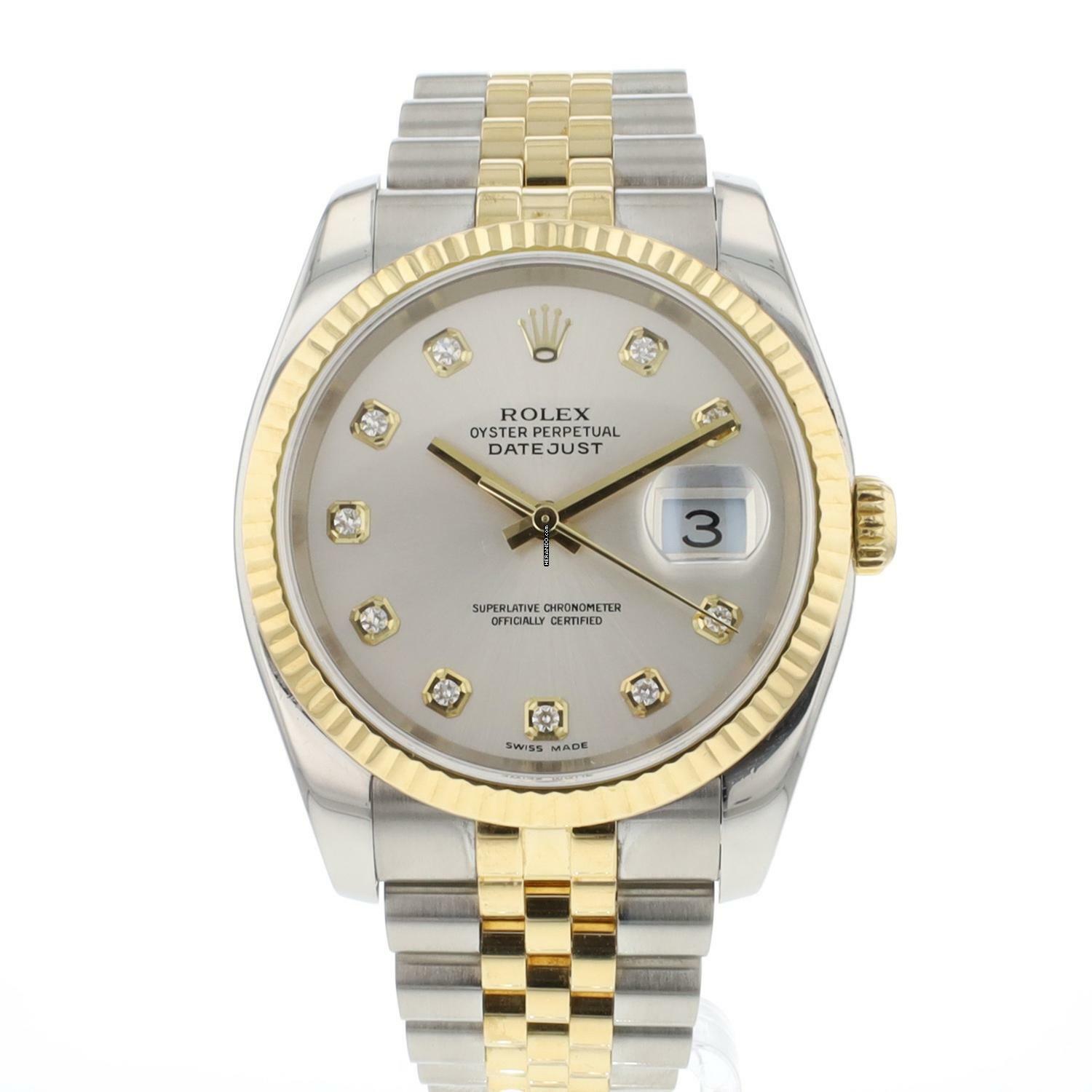 Rolex Datejust 36 Steel Gold Jubilee Fluted Silver Diamond Dial