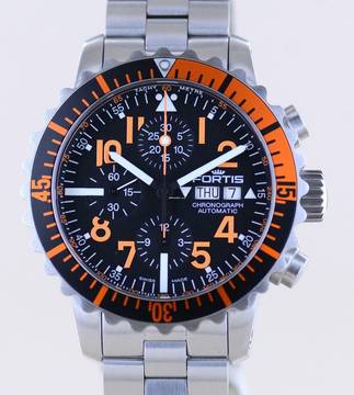  Fortis B-42 Day Date Chronograph Marinemaster Automatic 7750 black orange Dial B+P 
