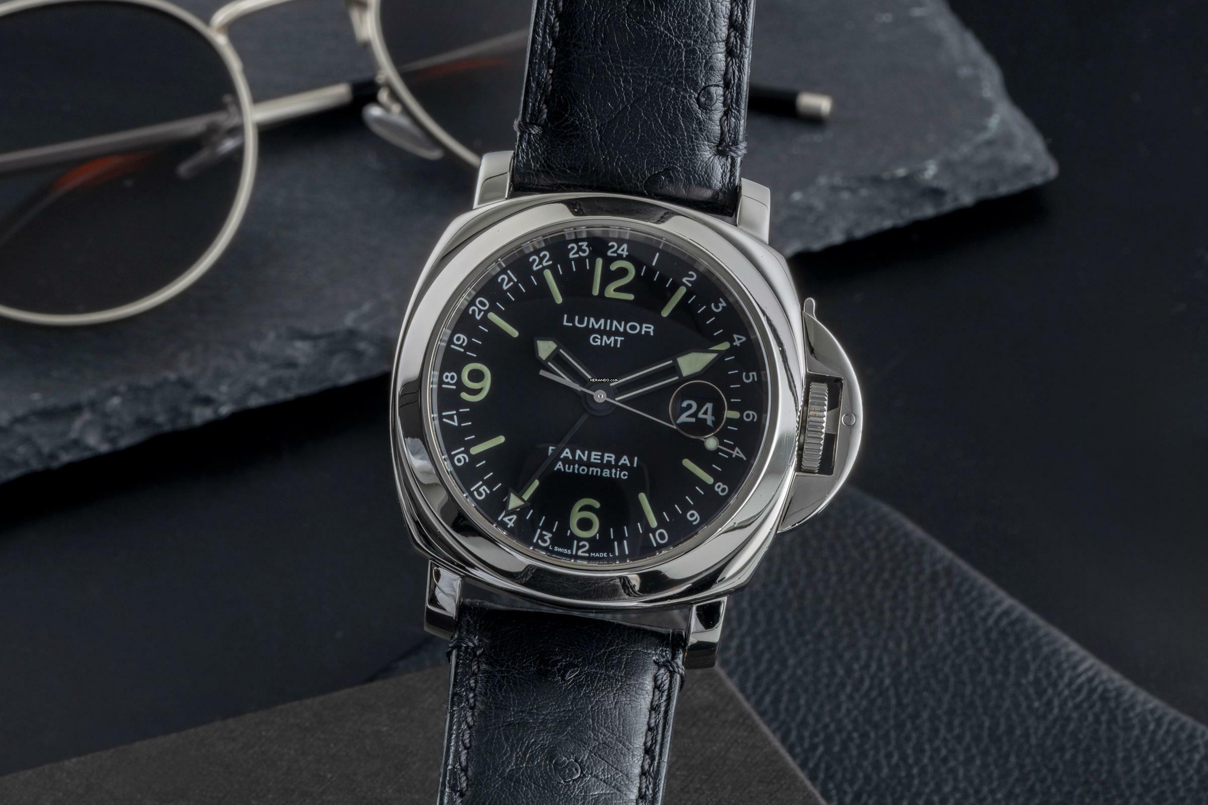  Panerai Luminor GMT Automatic 44 Stahl Automatik Herrenuhr Ref. PAM00063 B&P 2001 