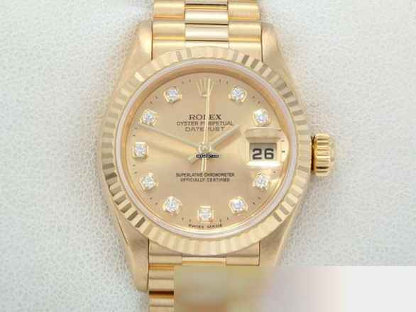 Rolex Lady-Datejust Gelbgold 750 Diamanten 1996 Automatik 18kt Yellow Gold Damen President-band Chronometer Oyster 