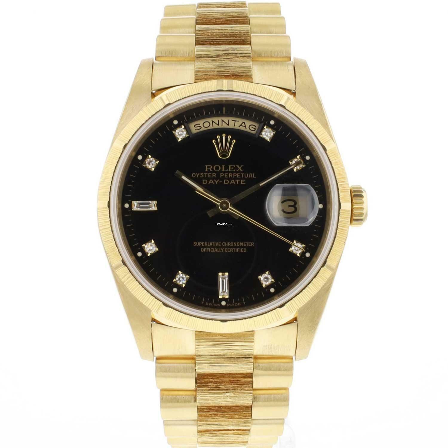Rolex Day-Date 36 Yellow Gold Bark Finish Diamonds