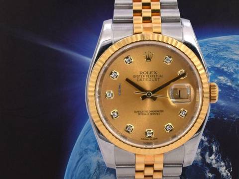  Rolex Datejust 36 116233 Gold Dial With Big Diamonds - Full Set 36mm 