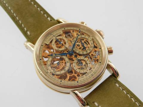  Chronoswiss Opus Skeleton massiv 18 Karat Gelbgold mit allen Papieren wie Neu Selten Skeletiert original Papiere 