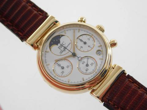  IWC Da Vinci Chronograph Chrono Mondphase 3736 massiv 18 Kt Gelbgold mit massiv 18 Kt Gelbgold Schließe massiv 18 Kt Gelbgold mit original Krokoband und Schließe 
