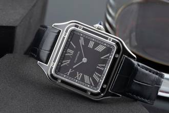 Thumbnail von Cartier Santos Dumont Black Lacquer Handaufzug Herrenuhr Ref. WSSA0046 B&P 2023