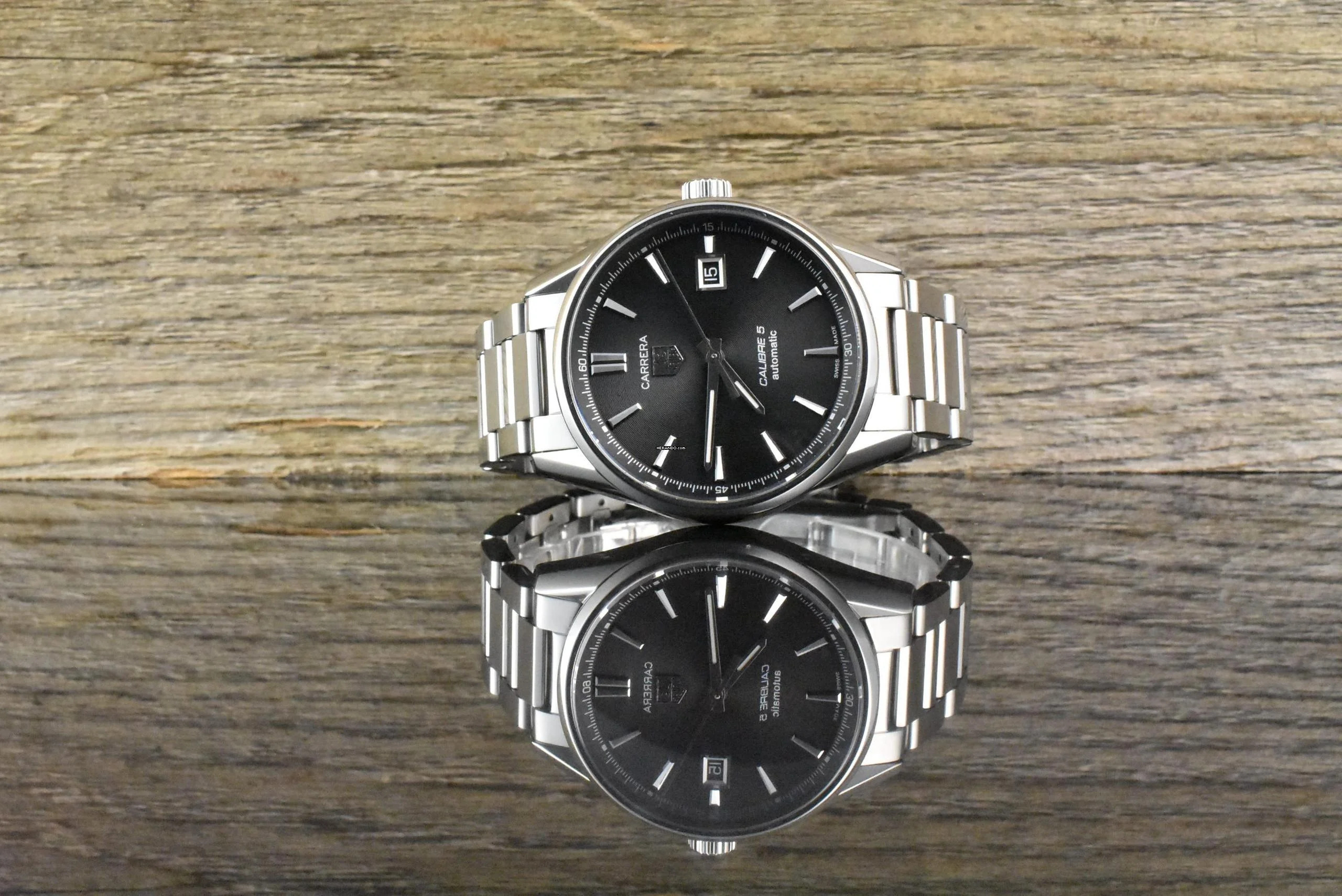 TAG Heuer Carrera Calibre 5 WAR211A Automatik Black / Gray Dial - B+P