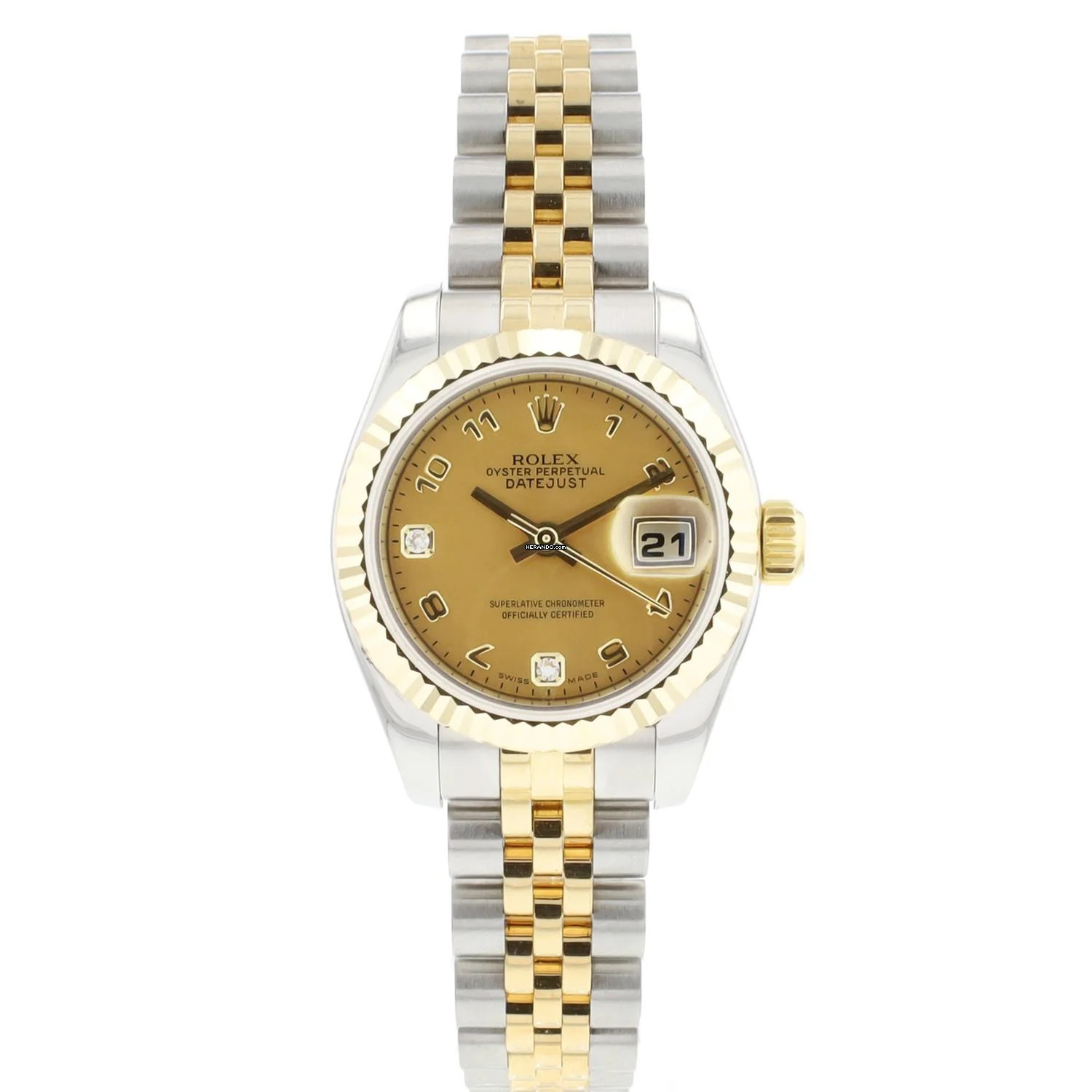  Rolex Lady-Datejust 26 Jubilee Fluted Steel/Gold Arabic Gold Dust Diamond Dial 