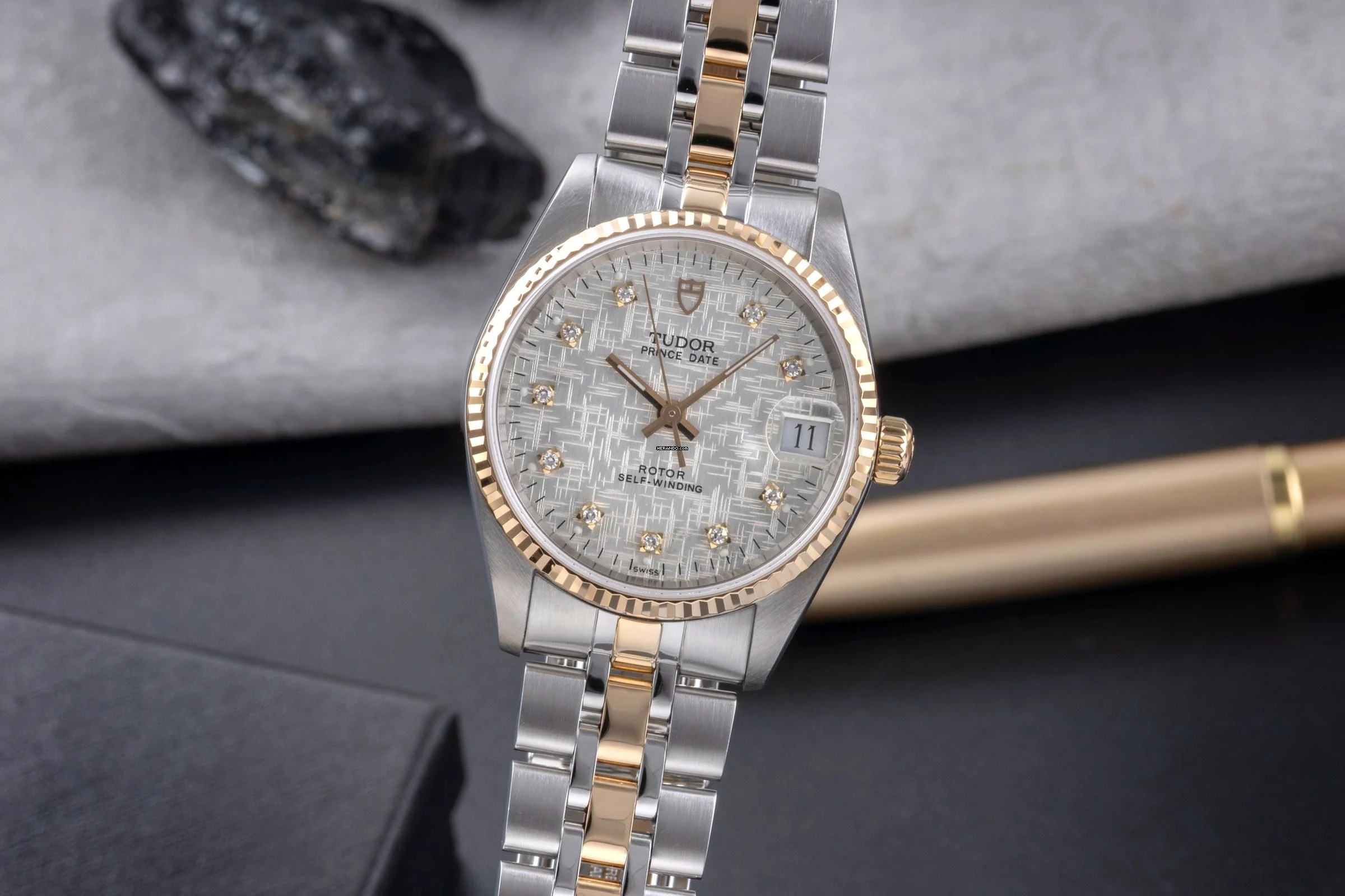 Tudor Prince Date Stahl / Gold Linen Dial Automatik Datum Herrenuhr Ref. 72033