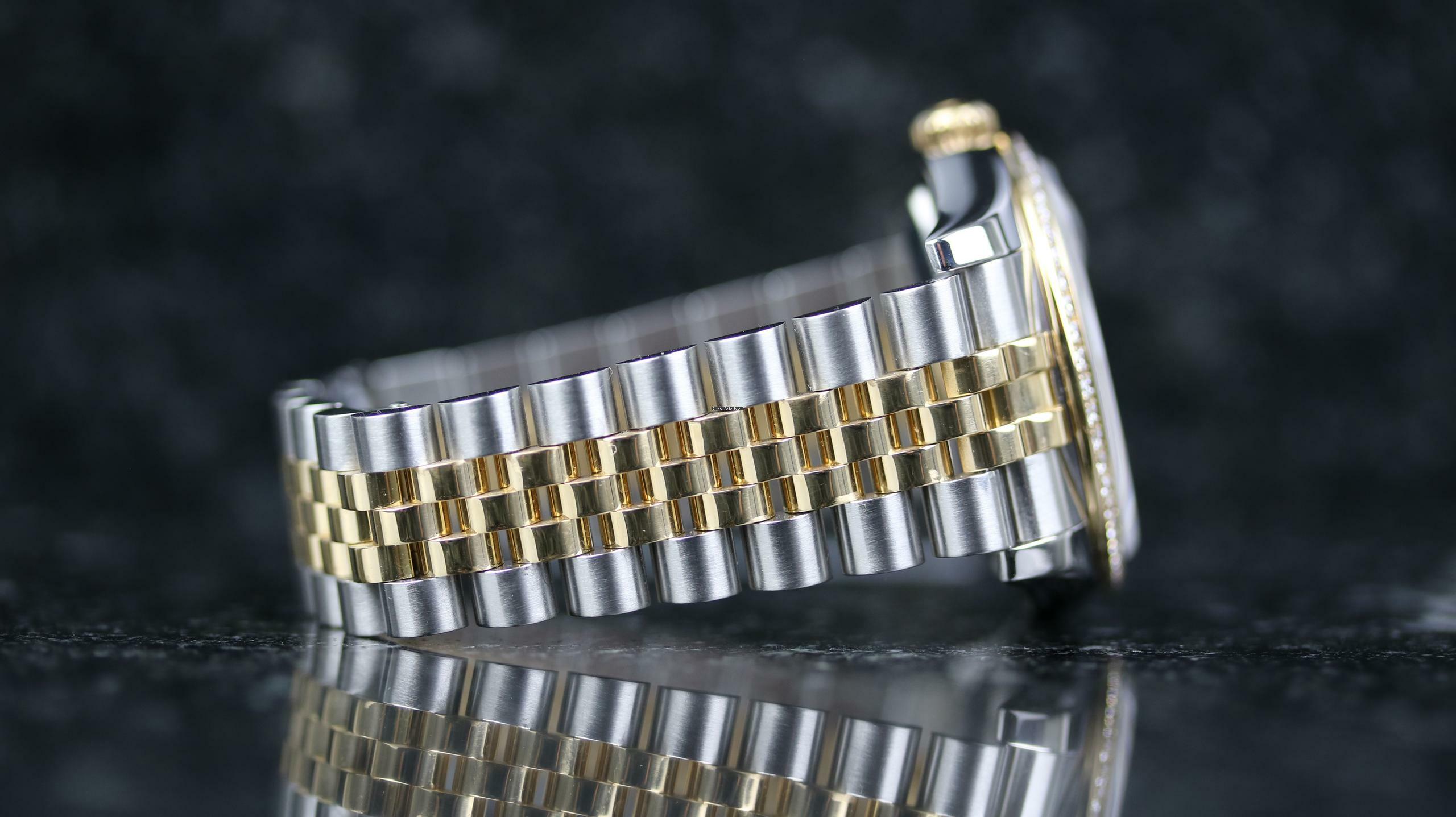 Rolex Datejust 36 Steel Gold Factory RBR - Black Diamond - like New - Fullset