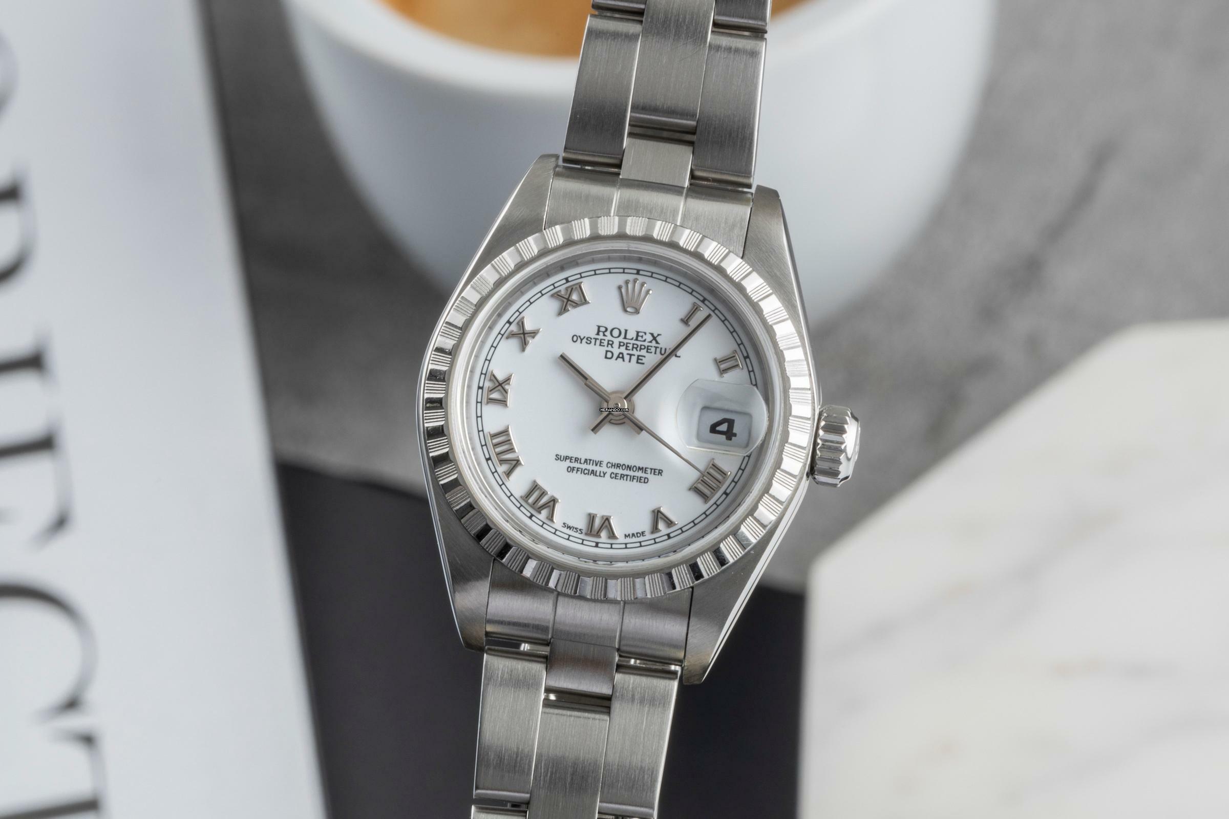  Rolex Oyster Perpetual Lady Date White Roman Dial Automatik Edelstahl Oyster Perpetual Ref. 79240 
