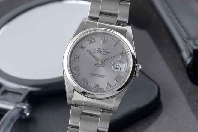  Rolex Datejust 36 Oyster Silver Roman Dial Stahl Automatik Herrenuhr Ref. 116200 