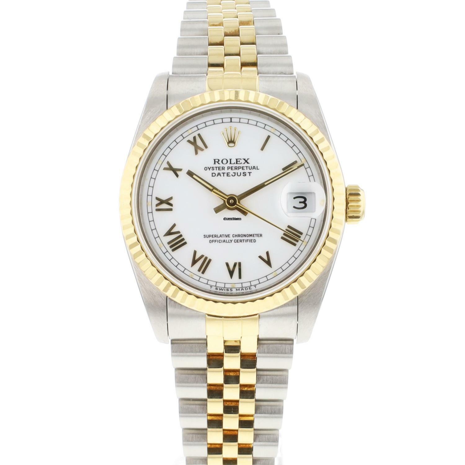  Rolex Datejust 31 Gold Steel White Roman Dial 