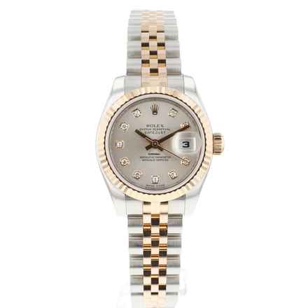  Rolex Lady-Datejust 26 Steel Everose Gold Jubilee Fluted Silver Diamond Dial 