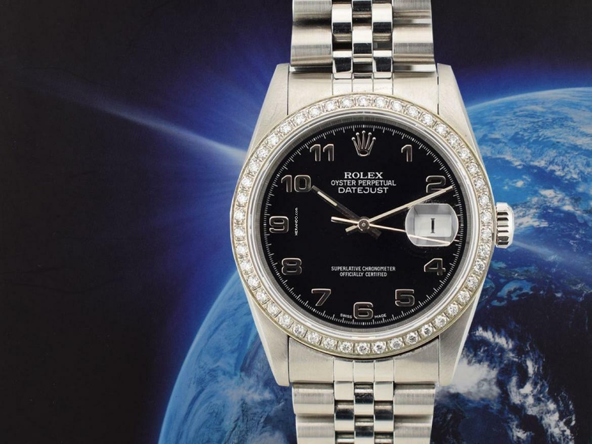 Rolex Datejust 36 36mm Ref.16234 Black Dial With After Diamonds Bezel