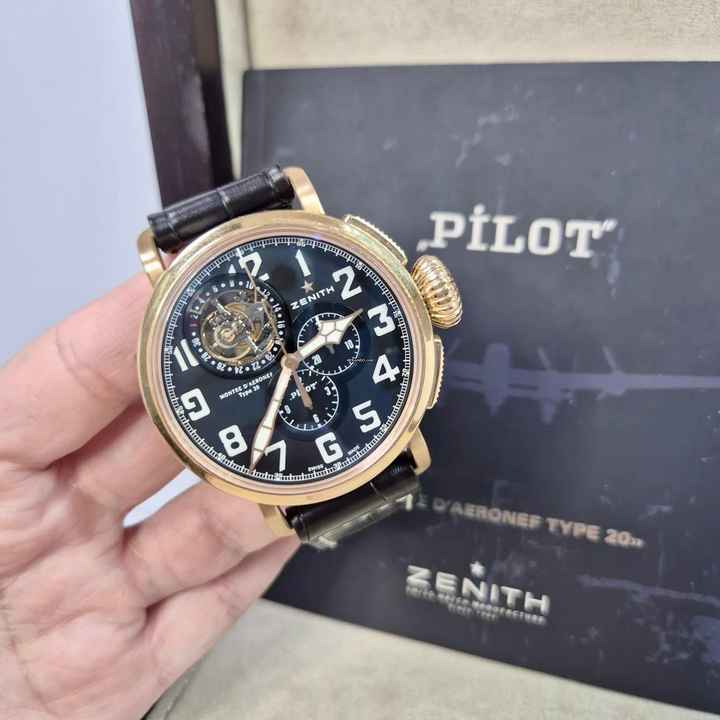  Zenith Pilot Type 20 Tourbillon Flying Tourbillon Chrono Ouro Rosé Titanium 48mm Automático Completo 