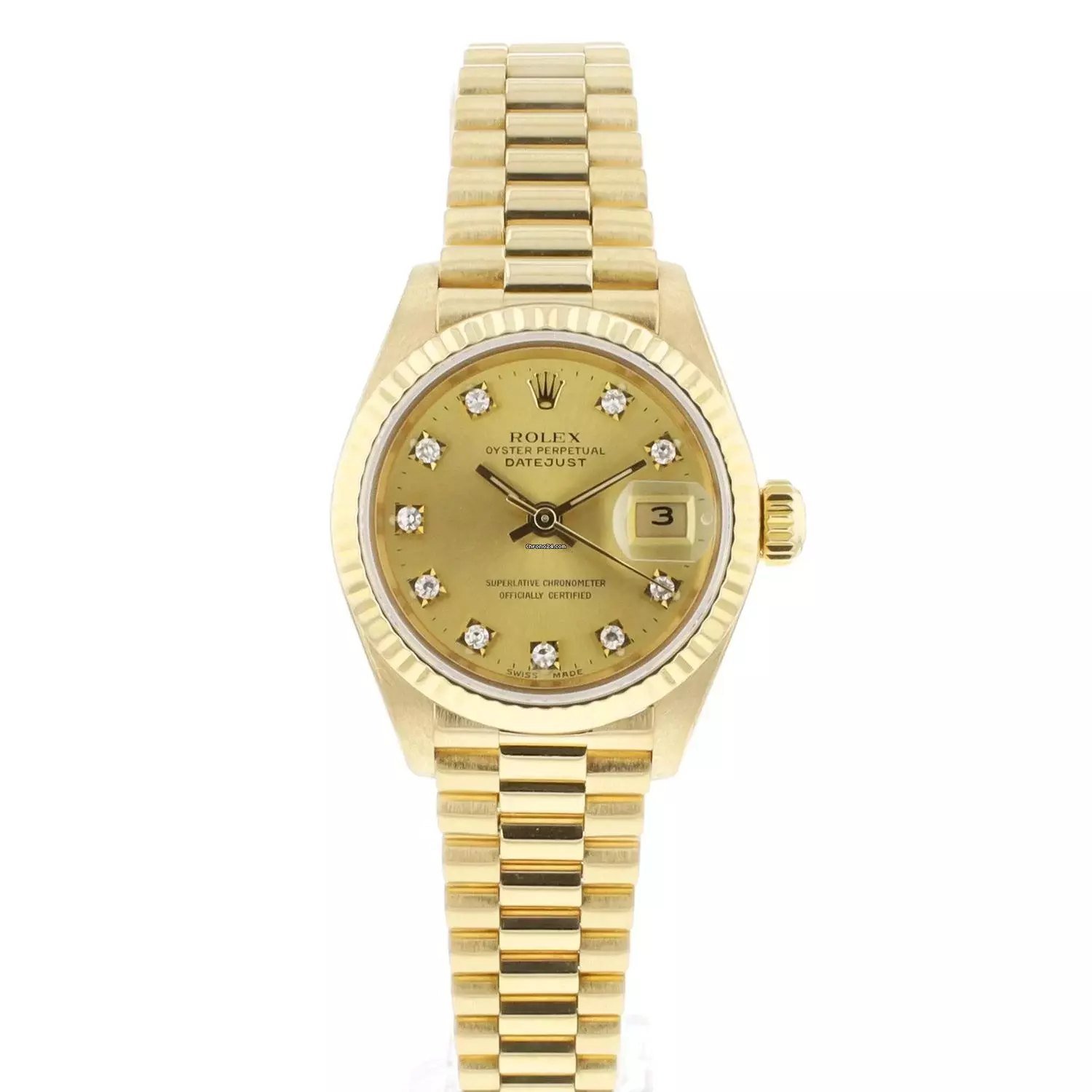 Rolex Lady-Datejust 26 Yellow Gold President Diamond Dial