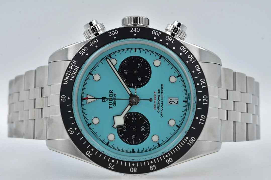  Tudor Heritage Black Bay Chronograph 79360N Tiffany Flamingo Blue Dial Verklebt Stickers 