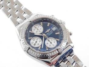 Thumbnail von Breitling Chronomat GT mit Pilotband im Top Zustand blaues Blatt 40 mm seltenes blaues Blatt mit dem Original Breitling Pilotband