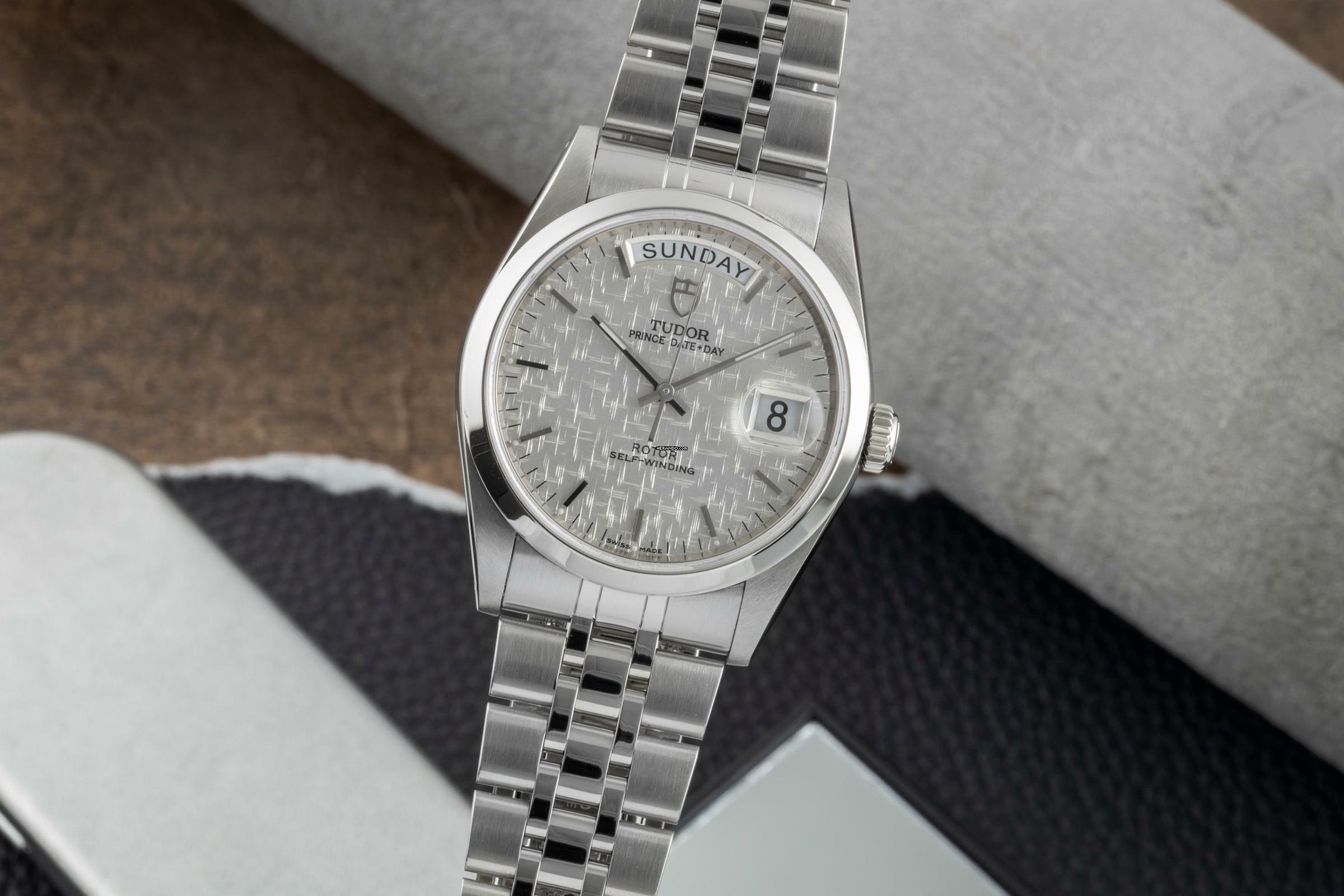 Tudor Prince Date Day Linen Dial Edelstahl Automatik Herren Ref. 76200