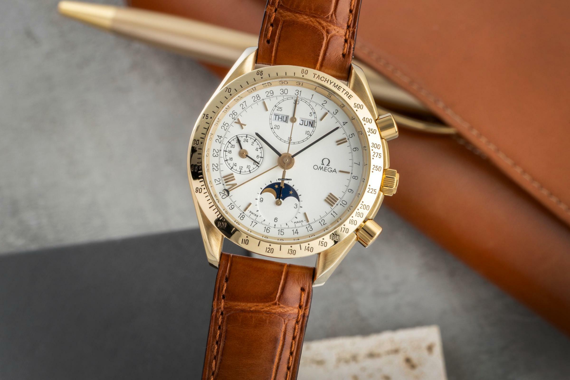  Omega Speedmaster Golden Gate Chronograph 18K Gold Ref. 3131.20 Papiere 