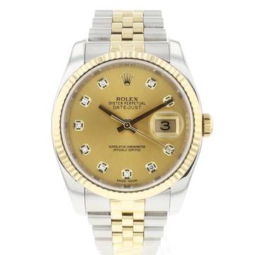  Rolex Datejust 36 Steel Gold Champagne Diamond Dial 