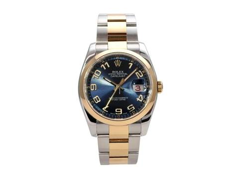  Rolex Datejust 36 Edelstahl / Gelbgold Ref. 116203 Blau Arabisch 