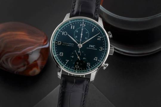  IWC Portugieser Chronograph Green Dial Stahl Automatik Herrenuhr IW371615 B&P 