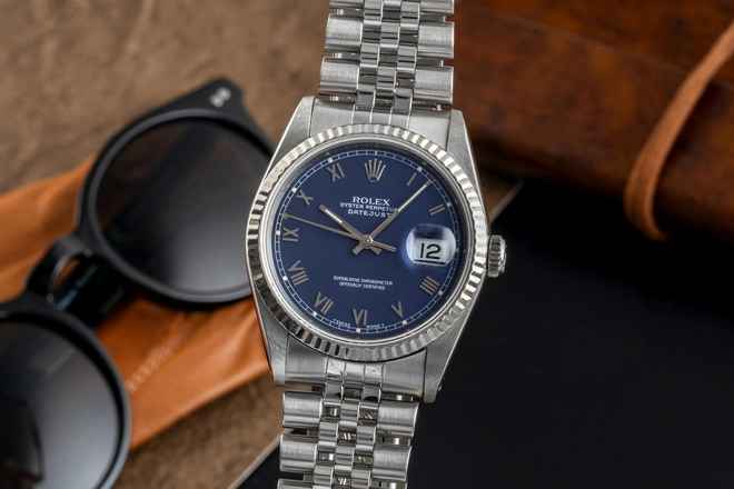  Rolex Datejust 36 Blue Roman Dial Stahl / Weissgold Ref. 16234 L-Serie Box 