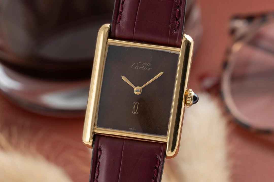  Cartier Tank Vermeil LC GM Wood Spiderweb Dial Handaufzug Medium Size Ref. 6 
