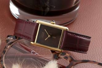 Thumbnail von Cartier Tank Vermeil LC GM Wood Spiderweb Dial Handaufzug Medium Size Ref. 6