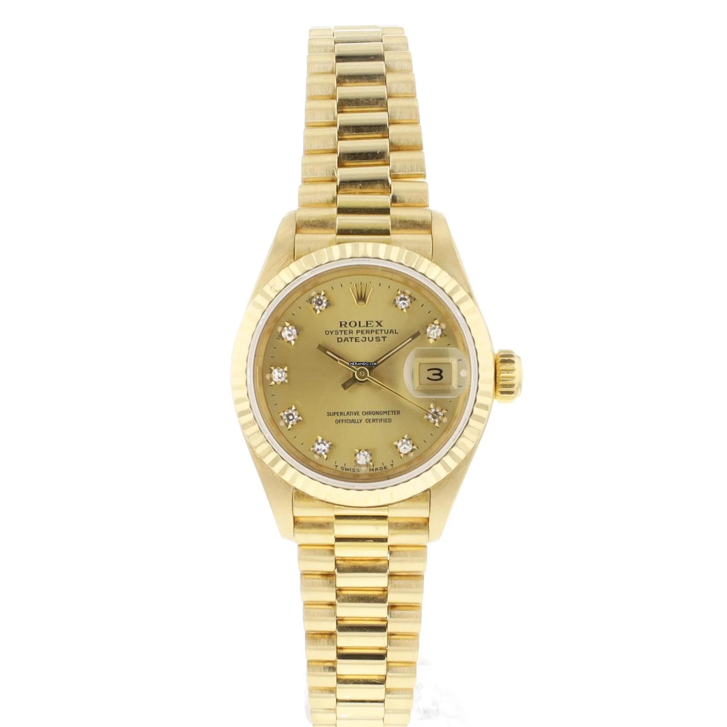 Rolex Lady-Datejust 26 Yellow Gold President Diamond Dial