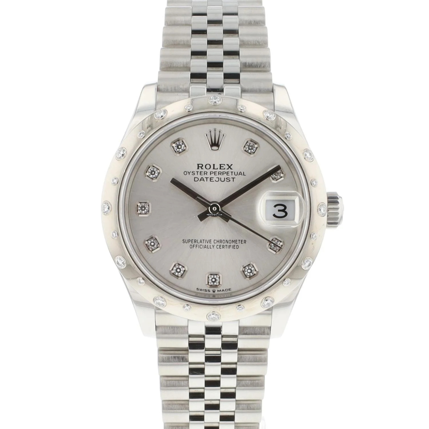 Rolex Datejust 31 Jubilee Silver Diamond Dial Diamond Bezel