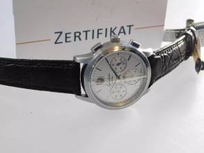 Thumbnail von Glashütte Original Senator Navigator Chronograph mit seltenem silbernen Zifferblatt Top Zustand Krokoband und Faltschließe