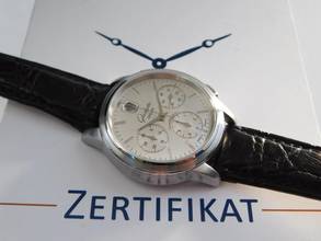 Thumbnail von Glashütte Original Senator Navigator Chronograph mit seltenem silbernen Zifferblatt Top Zustand Krokoband und Faltschließe
