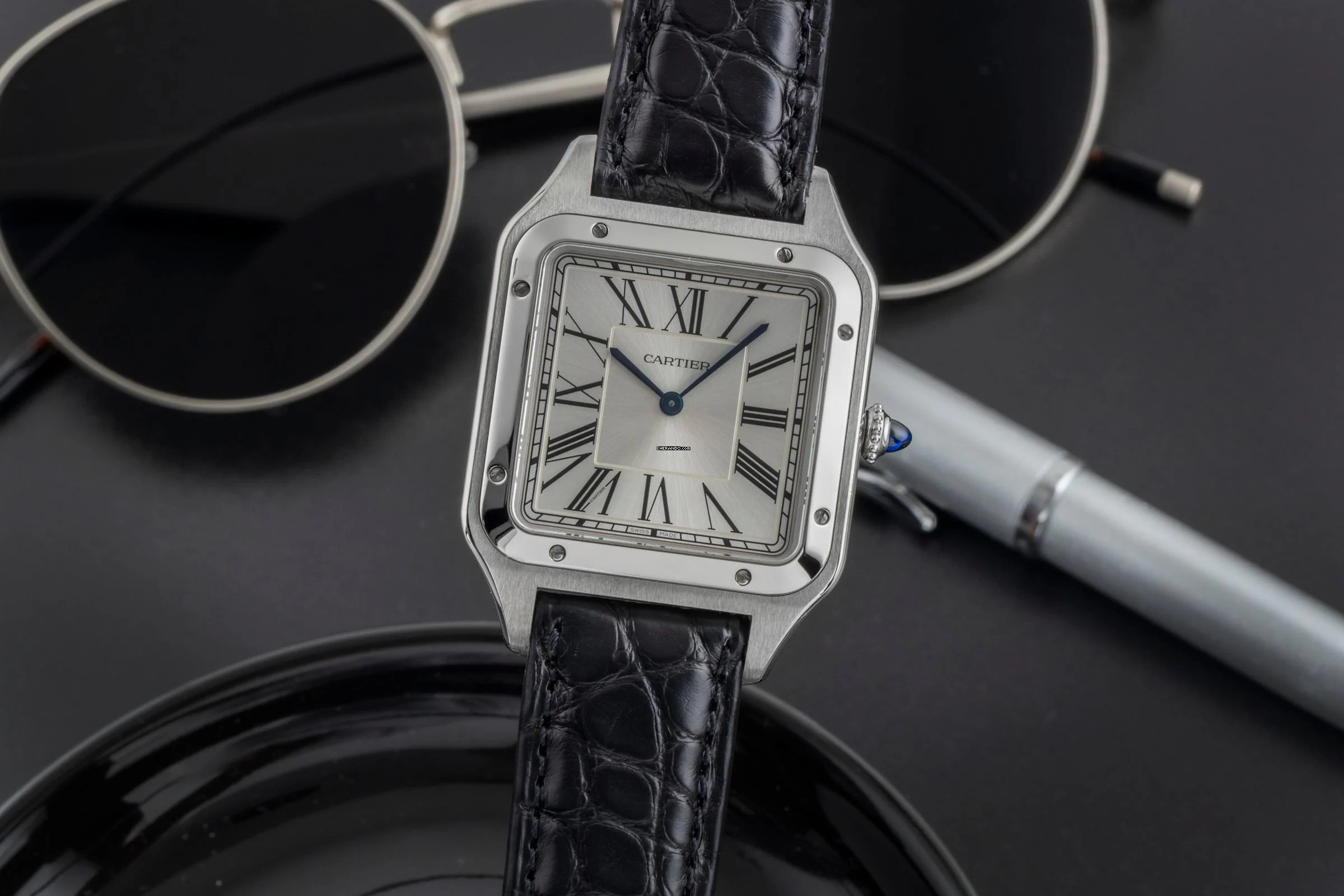 Cartier Santos Dumont Edelstahl Handaufzug Herrenuhr Ref. WSSA0032 B&P 2021