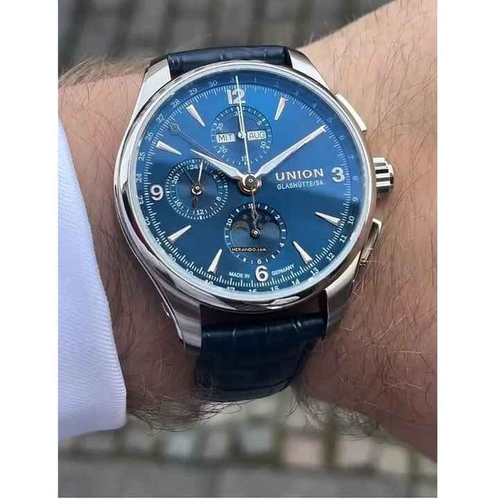  Union Glashütte Belisar Chronograph Mondphase Blau NEW FULL SET 