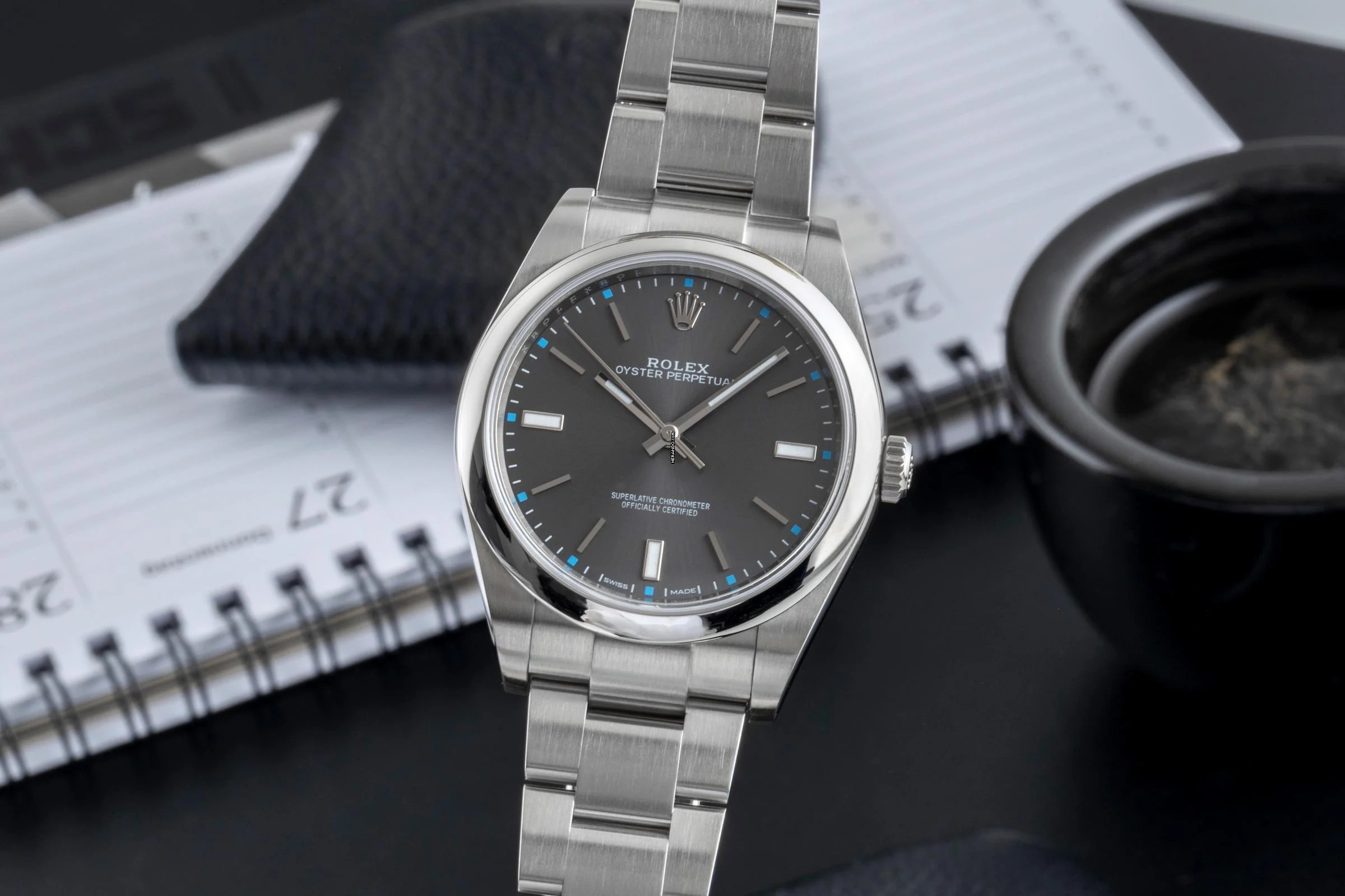  Rolex Oyster Perpetual 39 Grey Dial Automatik Ref. 114300 B&P 2015 