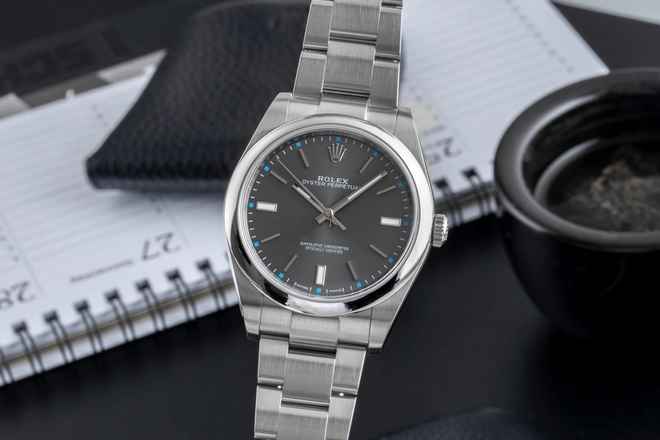  Rolex Oyster Perpetual 39 Grey Dial Automatik Ref. 114300 B&P 2015 