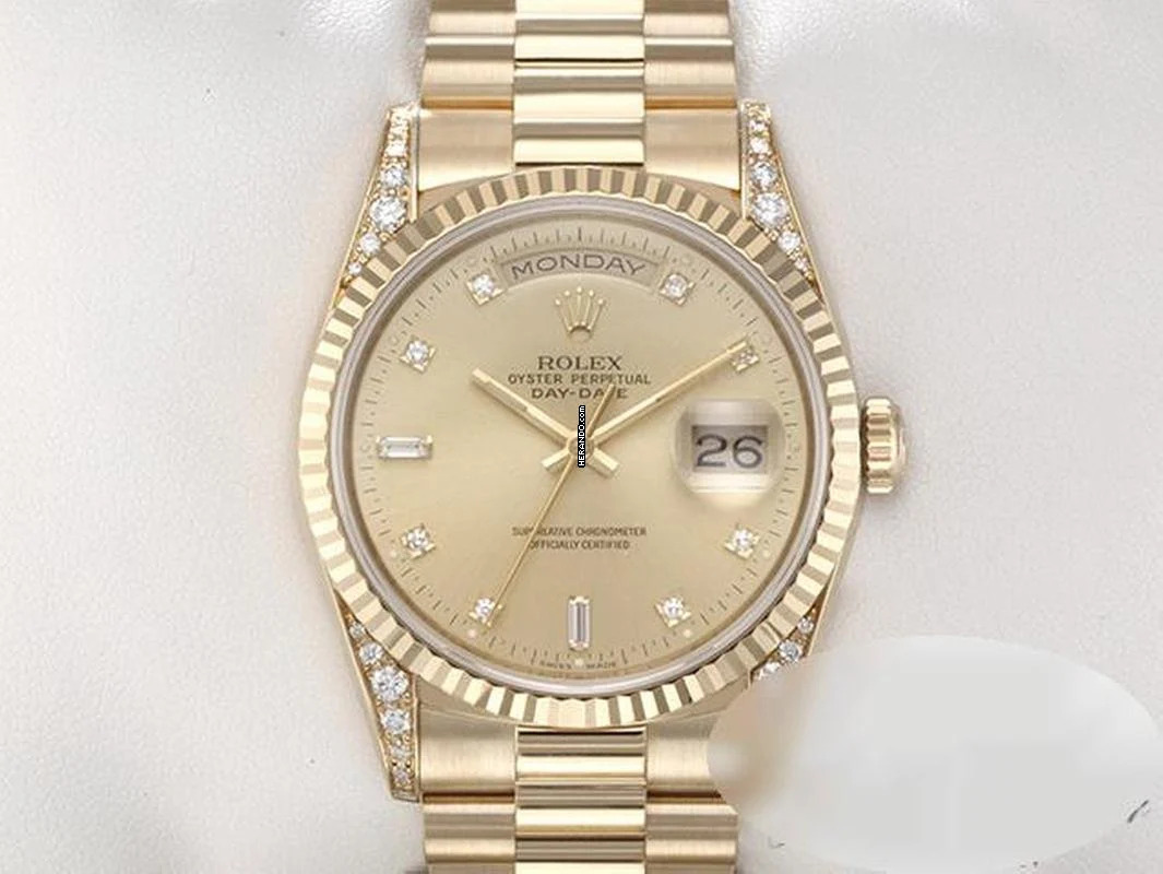 Rolex Day-Date 36 36mm 18338 1996 Diamanten Gelbgold 750 Automatik 18kt Yellow Gold President-band Chronometer Oyster