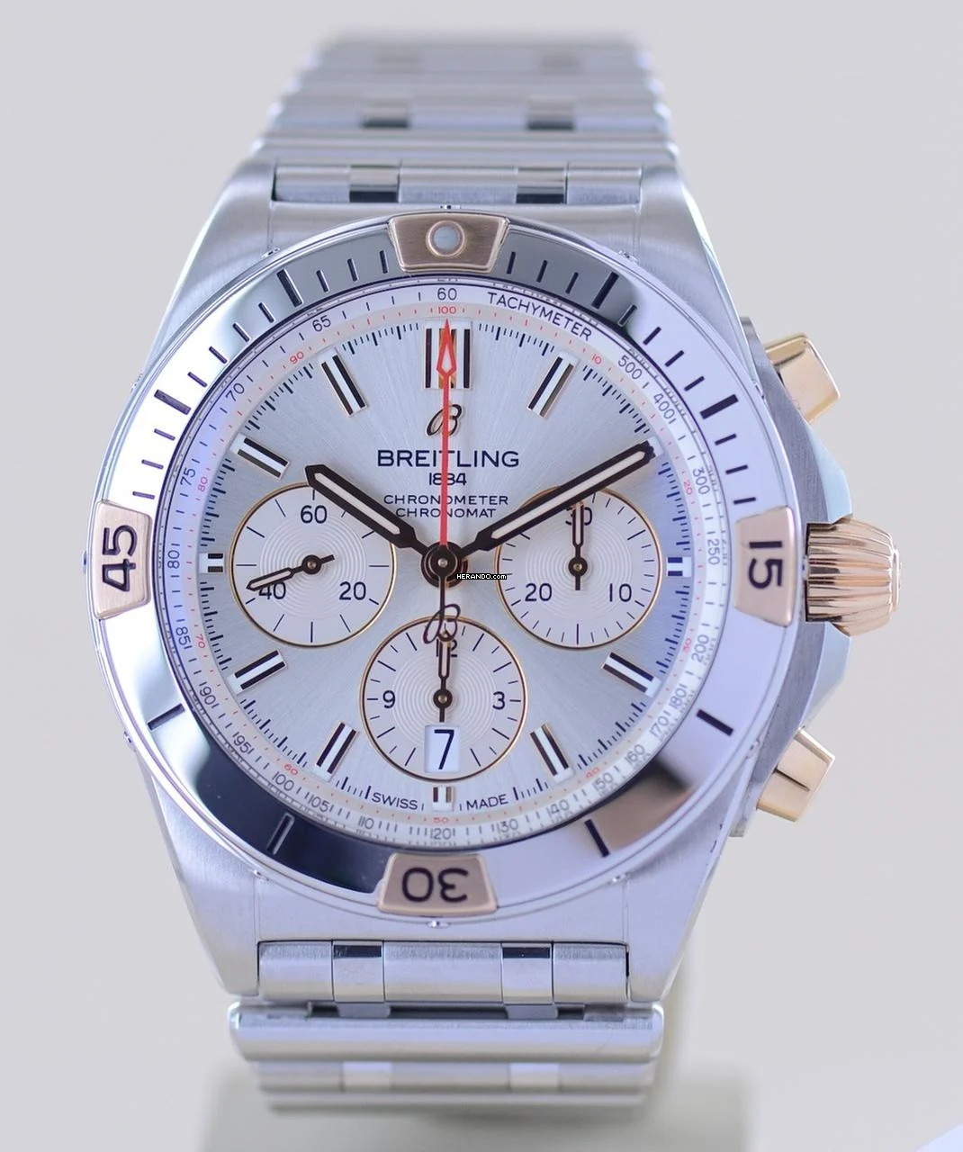  Breitling Chronomat 42 Chronograph 42 mm Stahl Roségold Silver Dial Stahlband B+P 