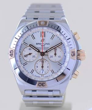  Breitling Chronomat 42 Chronograph 42 mm Stahl Roségold Silver Dial Stahlband B+P 