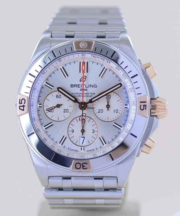  Breitling Chronomat 42 Chronograph 42 mm Stahl Roségold Silver Dial Stahlband B+P 