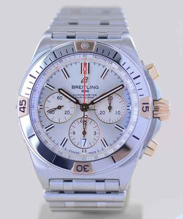  Breitling Chronomat 42 Chronograph 42 mm Stahl Roségold Silver Dial Stahlband B+P 