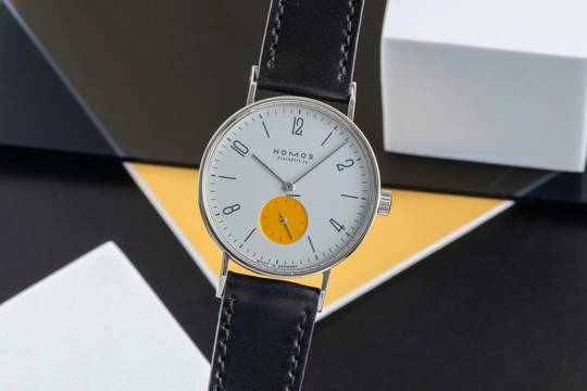 NOMOS Tangente Stahl Handaufzug Herrenuhr Super 30 Sonnengrau B&P 2004 