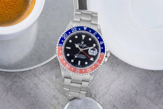  Rolex GMT-Master II Pepsi Swiss Made Dial Stahl Automatik Herrenuhr 16710T B&P 