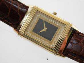 Thumbnail von Jaeger-LeCoultre Reverso Classique Classic mit Onyx Pavee Diamonds Dial. Massiv 18K Gelbgold seltenes Onyx Pavee Diamant Zifferblatt