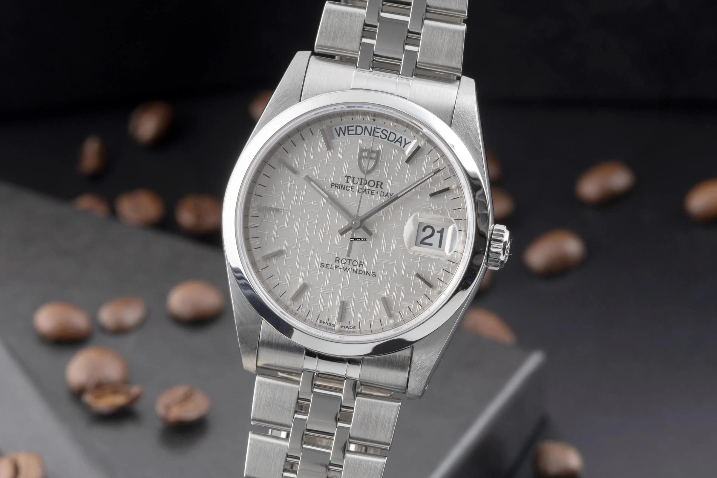 Tudor Prince Date Day Linen Dial Edelstahl Automatik Herren Ref. 76200